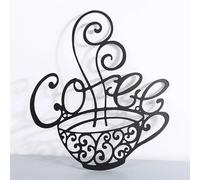 ABCDEFG Arte da parete in metallo - Caffè - Arte da parete in metallo nero - Decorazione moderna per soggiorno, bar e cucina - Elegante opera d'arte da parete per la casa