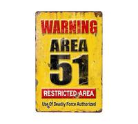 ABCDEFG Targa da parete in metallo vintage con scritta "Warning Area 51 UFO", 20 x 30 cm