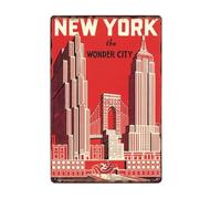 ABCDEFG Targa da parete vintage in metallo con bandiera del club di New York USA, 20 x 30 cm
