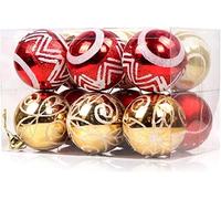 ABchat Christmas Hanging Ball Painted Ball 6cm 12PCS for Xmas Ornaments Christmas Tree Decoration Deco Home Party Daily Use (Color : Red-Gold)
