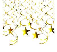 ABchat Gold Star Hanging Swirl Decorations Golden Foil Swirls Ceiling Decorations for Wedding Birthday Graduation Party Supplies, Pack of 48 Halloween Streamers