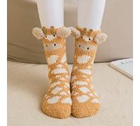 ABchat Women Socks,Girls Fuzzy Socks 3D Cartoon Giraffe Soft Fluffy Floor Socks Warm Sleep Stockings Fuzzy Slipper Socks for Winter 1pair