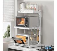 ABCOOL Rastrelliera retrattile regolabile a 2 assi per forno a microonde, espandibile e regolabile in altezza, in acciaio al carbonio, con 3 ganci a clip, supporto per forno elettrico