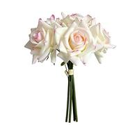 ABCWARRT 2 Mazzi Real Touch Rose Decorazione della Casa Fiori Artificiali Bouquet 5 Bastoncini/Pacchetto Rosa Rosa Bouquet Stile di Nozze Room Decor Forniture (Bianco Latte)