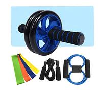 Abdominal Training Roller Wheel with Skipping Rope Chest Expander Resistance Ring Set, Core Workout Fitness Equipment for Home Gym, Includes Foam Handles and Latex Bands for Full B