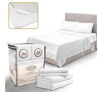 Abeero Home Set di lenzuola per letto queen size, lussuose lenzuola rinfrescanti con cinghie elastiche agli angoli, materasso con tasca profonda fino a 38 cm, lenzuola morbide e federe, 4 pezzi (Queen