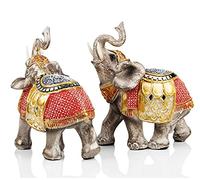 ABEESEA Wealth - Statuetta a forma di elefante portafortuna con tronco in su, statuetta da collezione, perfetta per la decorazione della casa, regalo dorato e rosso