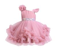 ABEHIK Abito poncho da bambina, abito da sposa in tulle scintillante, abito da principessa per feste di compleanno, Rosa Pisello, 5-6 Anni