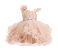 ABEHIK Abito poncho da bambina, abito da sposa in tulle scintillante, abito da principessa per feste di compleanno, cachi, 6-7 Anni
