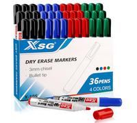 ABEIER Pennarelli per lavagna bianca, 4 pennarelli cancellabili a secco in colori assortiti, materiale scolastico per casa e ufficio, punta a proiettile a basso odore (confezione da 36)