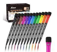 ABEIER Pennarello per lavagna bianca (72 pezzi), 12 colori con spugna, pennarelli magnetici, pennarello a secco, punta rotonda da 1 a 2 mm, ideale per casa, scuola, ufficio