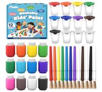 ABEIER Tempere lavabili per bambini, 12 colori assortiti con 12 bicchieri e pennelli, set di colori a tempera per bambini, colori acrilici atossici facilmente lavabili per poster, arti e progetti
