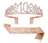 Abeillo 10 Anni Coroncina Compleanno, Corona 10 Anni Ragazza, 'It's My 10th Birthday' Sash con Cristallo Strass Corona, Fascia Compleanno per Feste di Compleanno, Set di Decorazione per Il 10 Anni
