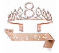 Abeillo 8 Anni Coroncina Compleanno, Corona 8 Anni Ragazza, 'It's My 8th Birthday' Sash con Cristallo Strass Corona, Fascia Compleanno per Feste di Compleanno, Set di Decorazione per Il 8 Anni