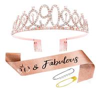 Abeillo 90 Anni Compleanno Donna Corona, 90 & Fabulous Sash e Compleanno Strass Corona, 90 Anni Set di Decorazione, Regalo per Il 90° Compleanno Donne