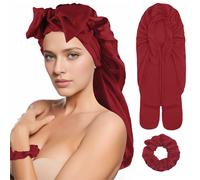 Abeillo Cuffia Lunga in Raso per Donna, Cuffia Grande in Seta per Dormire con Fascia e scrunchies, Cuffia da Notte per Capelli Lunghi e Ricci, trecce (Rosso Vino)