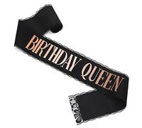 Abeillo Fascia da Donna con Scritta Birthday Queen, Fascia in Pizzo per Compleanno, Decorazione per Feste di Compleanno per Dolci 16, 18, 21, 25, 30, 40, 50, Festa di Compleanno (Nero e Oro)