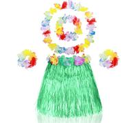 Abeillo Hawaii Hula Rock, 5 Gonna hawaiana, per ragazze, hula rock con accessori per costume, travestimento hawaiano, per feste tropicali, 40 cm, verde