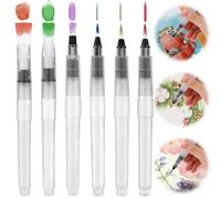 Abeillo Set di 6 penne a pennello ad acquerello, ricaricabili, 3 punte e 3 pennelli a punta piatta, per pittura ad acquerello, calligrafia, lettere