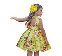Abel & Lula Vestito Mikado Stampato per Bambine e Ragazze Limone 4 Anni (104cm)