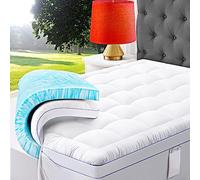 ABENE Topper per materasso in memory foam da 7,6 cm, in memory foam da 5 cm più 2,5 cm di spessore, con tasca sul comodino, supporto per mal di schiena (king size, bianco a doppio strato)
