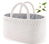 ABenkle Baby Diaper Caddy Organizer Handmade Cotton Rope Nursery Storage Bin for Boys/Girls, Portable Diaper Storage Basket for Changing Table/Car - Ideal for Baby Shower, Christmas (White)…