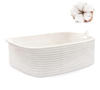 ABenkle Cestino in corda, piccolo cesto regalo, rettangolare, cestino decorativo in corda bianca, con manico, per cani, giocattoli, uova, frutta, snack, asciugamano pasquale