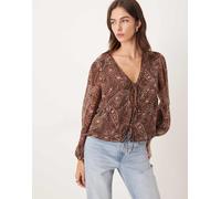 Abercrombie & Fitch - Blusa a maniche lunghe con stampa cachemire marrone e laccio sul davanti-Rosso S