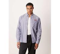 Abercrombie & Fitch - Camicia preppy a maniche lunghe con grafica sul petto blu a righe-Bianco 2XL