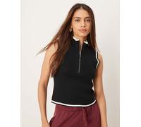 Abercrombie & Fitch - Canotta in maglia nera con collo a lupetto e zip corta-Nero XS