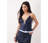 Abercrombie & Fitch - Canottiera double-face in pizzo blu navy a pois con scollo a V M