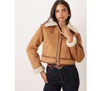 Abercrombie & Fitch - Cappotto taglio corto marrone in camoscio sintetico e montone XL