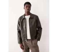 Abercrombie & Fitch - Giacca corta verde scuro in pelle sintetica con chiusura zip M