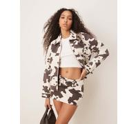 Abercrombie & Fitch - Giacca di jeans con stampa pezzata e zip sul davanti-Multicolore L