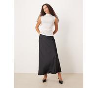 Abercrombie & Fitch - Gonna lunga taglio sbieco effetto raso nero a vita alta XL