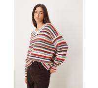 Abercrombie & Fitch - Maglione a maniche lunghe a righe multicolore con scollo a V M