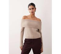 Abercrombie & Fitch - Maglione con scollo risvoltato e spalle scoperte color avena-Neutro L