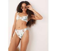Abercrombie & Fitch - Slip bikini a vita medio alta con stampa di cartoline in coordinato-Multicolore S