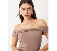 Abercrombie & Fitch - Top marrone asimmetrico con spalla scoperta e spallina arricciata M