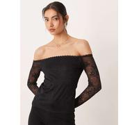 Abercrombie & Fitch - Top nero in pizzo con reggiseno integrato e spalle scoperte L