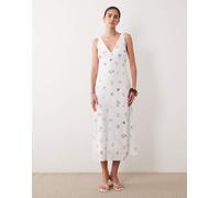 Abercrombie & Fitch - Vestito sottoveste midi con scollo a V e stampa estiva-Bianco XS