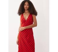 Abercrombie & Fitch - Vestito sottoveste midi rosso a pois con scollo a V L