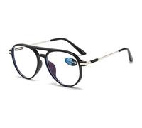 ABETOS Pilot Occhiali da lettura da uomo e donna, filtro luce blu, stile retrò, alla moda, da pilota, con aiuto per la lettura, con bordo pieno, Nero opaco, taglia unica