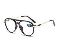 ABETOS Pilot Occhiali da lettura da uomo e donna, filtro luce blu, stile retrò, alla moda, da pilota, con aiuto per la lettura, con bordo pieno, nero lucido, taglia unica