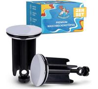 ABFLUSSHELD Tappo per lavello 40 mm - Tappo di scarico in acciaio inox regolabile in altezza - Tappo di scarico con guarnizione - Tappo universale per lavello - Tappo eccentrico in set di 2 pezzi