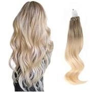 ABH AMAZINGBEAUTY - Extension per capelli con micro anelli, biondo balayage, 40,6 cm, 50 g, castano cenere sfumato biondo platino, micro anello Ombre 50S