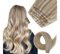 ABH AMAZINGBEAUTY HAIR Genius Weft Extension di capelli veri, ciocche di capelli veri e propri, da impuntare, 50 g, #P8/60, marrone cenere, colore biondo platino, 40 cm