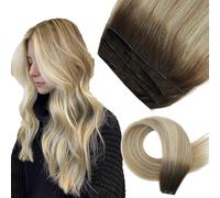 ABH AMAZINGBEAUTY HAIR Genius Weft Extension di capelli veri, ciocche di capelli veri e propri, da impuntare, 50 g, #R3/8/613, colore marrone, biondo da spiaggia, 50 cm