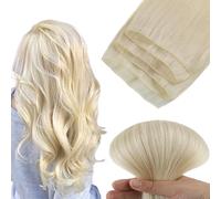 ABH AMAZINGBEAUTY HAIR Genius Weft Extension di capelli veri, ciocche di capelli veri e propri, da impuntare, 50 g, #60, biondo platino, 40 cm