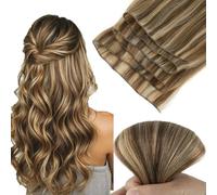 ABH AMAZINGBEAUTY HAIR Genius Weft Extension di capelli veri, ciocche di capelli veri e proprie, da cucire per capelli veri, 50 g, #P4/27, colore marrone cioccolato, biondo caramello, 50 cm